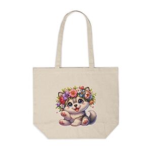 Floral Crown Husky Custom Canvas Tote Bag